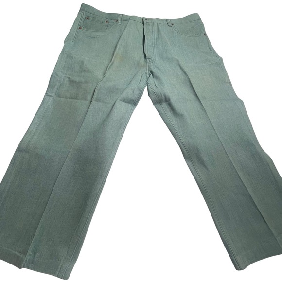 Levi's 501 White Oak Cone Denim Jeans Mens W42 L30 Light Green Button Fly - Picture 1 of 16